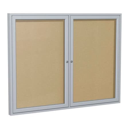 Ghent Ghent Enclosed Bulletin Board, Outdoor, 2 Door, 48"W x 36"H, Caramel Vinyl/Silver Frame PA23648VX-181